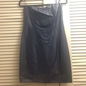 Short length black faux leather dress