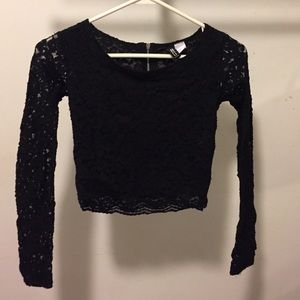 Black lace cropped shirt