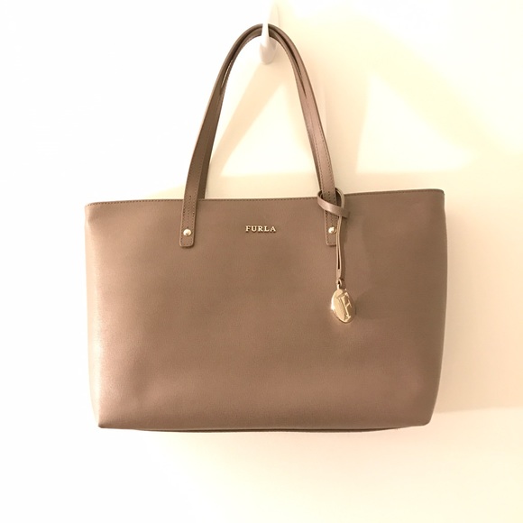 New Furla Zip top tote in almond color