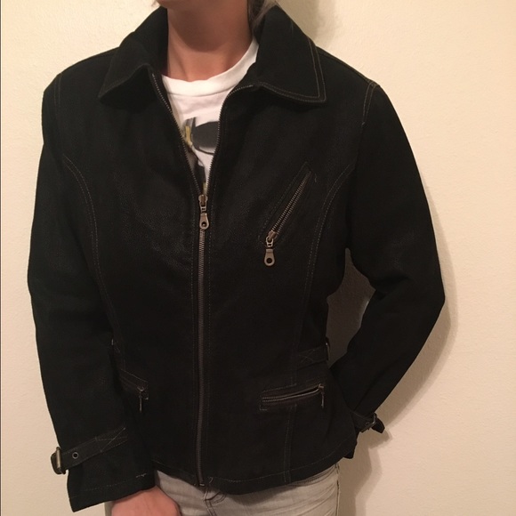 Black Leather Jacket Satin inside lining. - Picture 1 of 4