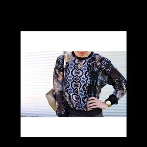 CAbi Dressed Up Sweatshirt Python Sheer Blouse