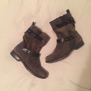 Rag & Bone Waxed Calfskin Suede Moto Boots
