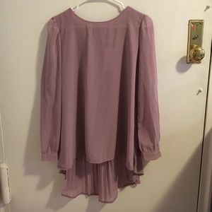 Long Sleeve Chiffon Blouse - Pink Pleated Back