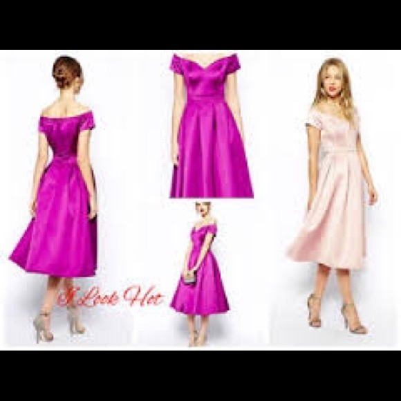 ASOS Dresses - Asos Satin Bardot Midi Prom Dress ASOS Dresses - Asos Satin Bardot Midi Prom Dress