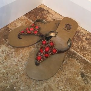 Yellow Box Red Beaded Sandals