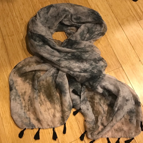Acid wash scarf with tassels