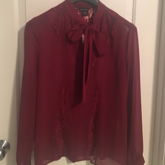 Red Sheer pussy blow blouse with lace inserts