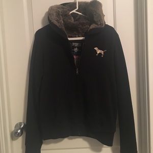 Victoria secret black & gold fur lined hoodie