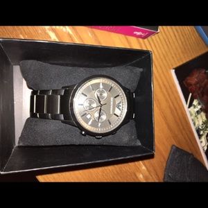 Silver round emporio armani chronograph watch
