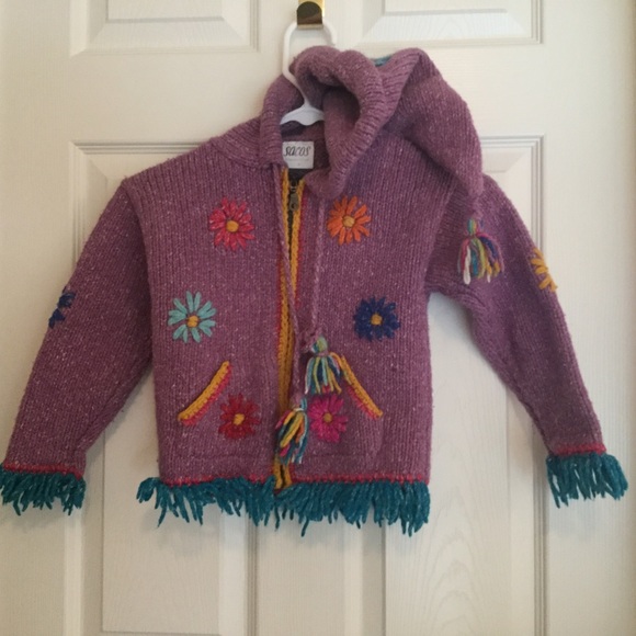 Purple Pixie Hood Toddler Wool Cardigan Sweater