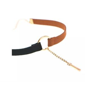 Color block Velvet Choker with drop pendant