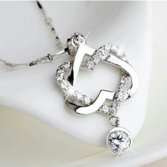 Silver Plated Intertwined Hearts W/ CZ Dangle - Picture 1 of 3