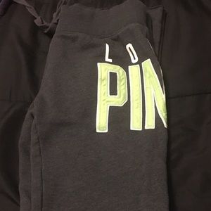 VS PINK SWEATPANTS | CHARCOAL GRAY W LIME GREEN