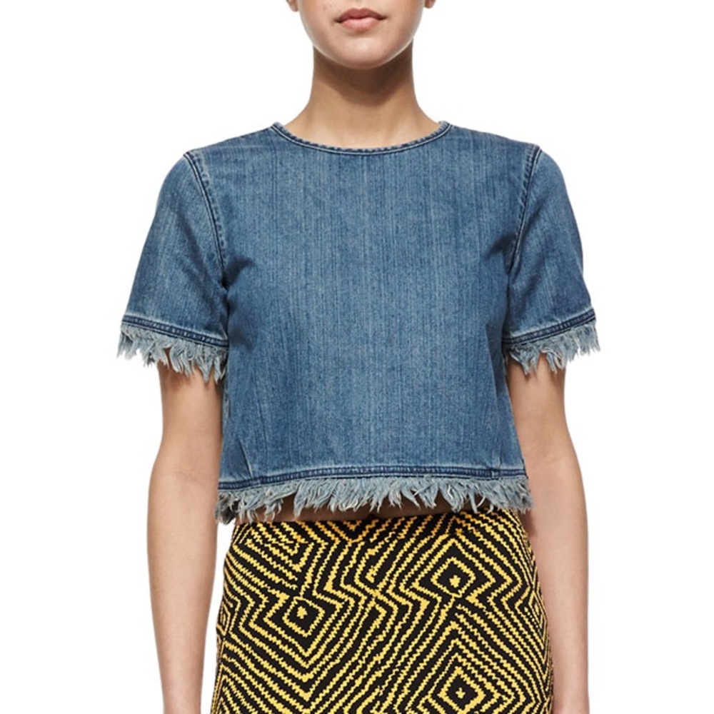 Michael Kors Crop Fray Denim Tee