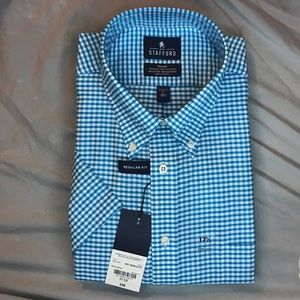 Stafford Men's Oxford Dress Shirt- Teal check