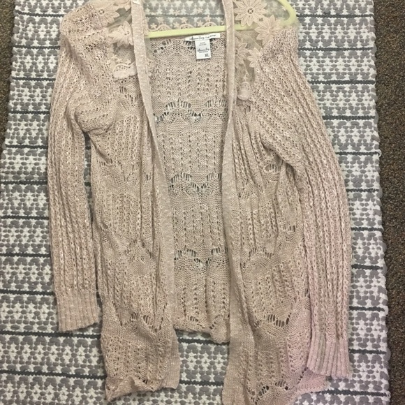 American rag pale pink cardigan with lace