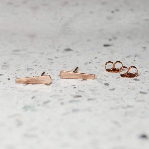 Matte Rose Gold Bar Studs - Picture 2 of 3