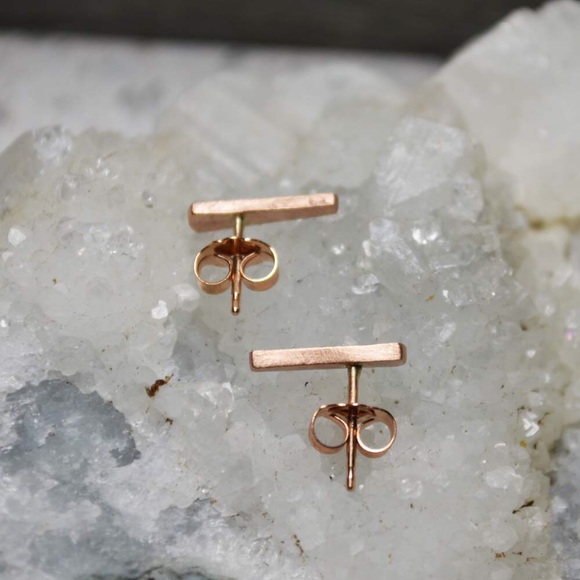 Matte Rose Gold Bar Studs - Picture 3 of 3