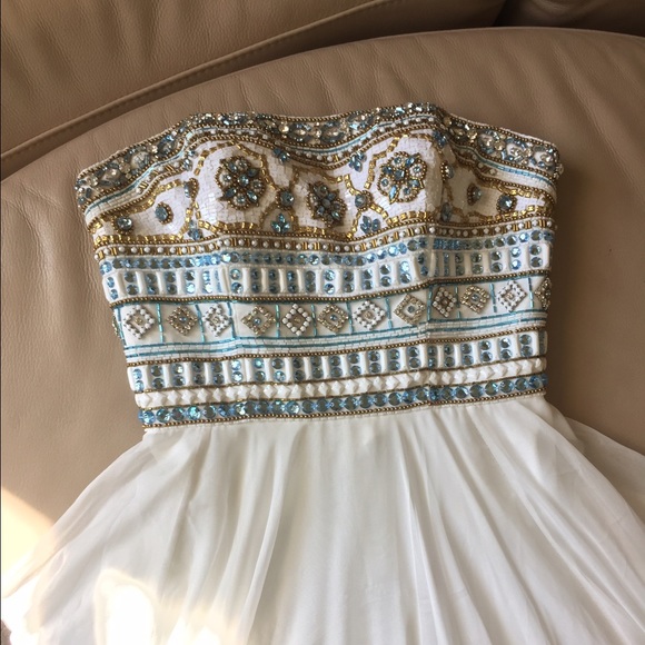 Strapless White Sherri hill dress homecoming