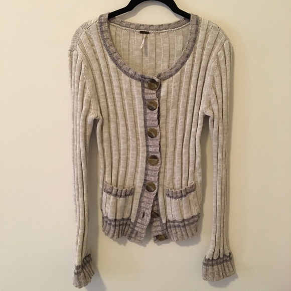 Free People Sweaters - FREE PEOPLE Grey Large Ribbed Cardigan Sweater