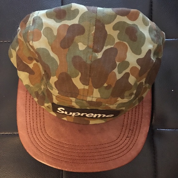 Supreme NYC Box Logo camo / leather 5 panel hat