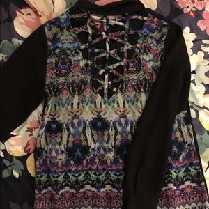 black button down blouse with crossed back