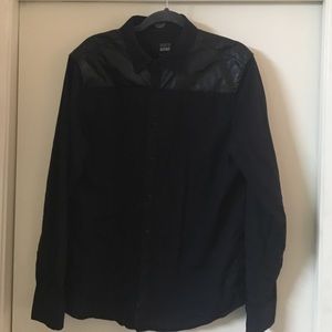 Black button down with leather shoulders
