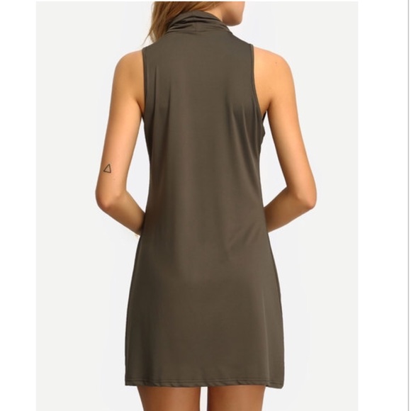 Olive Green High Neck Tank Dress - Picture 3 of 4