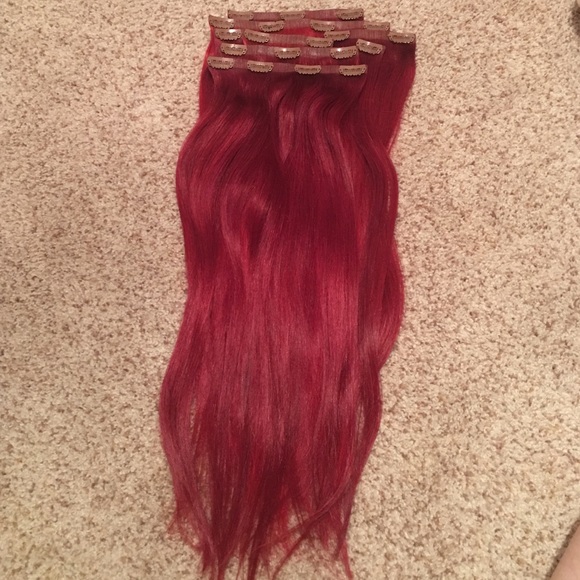 Red human hair extensions