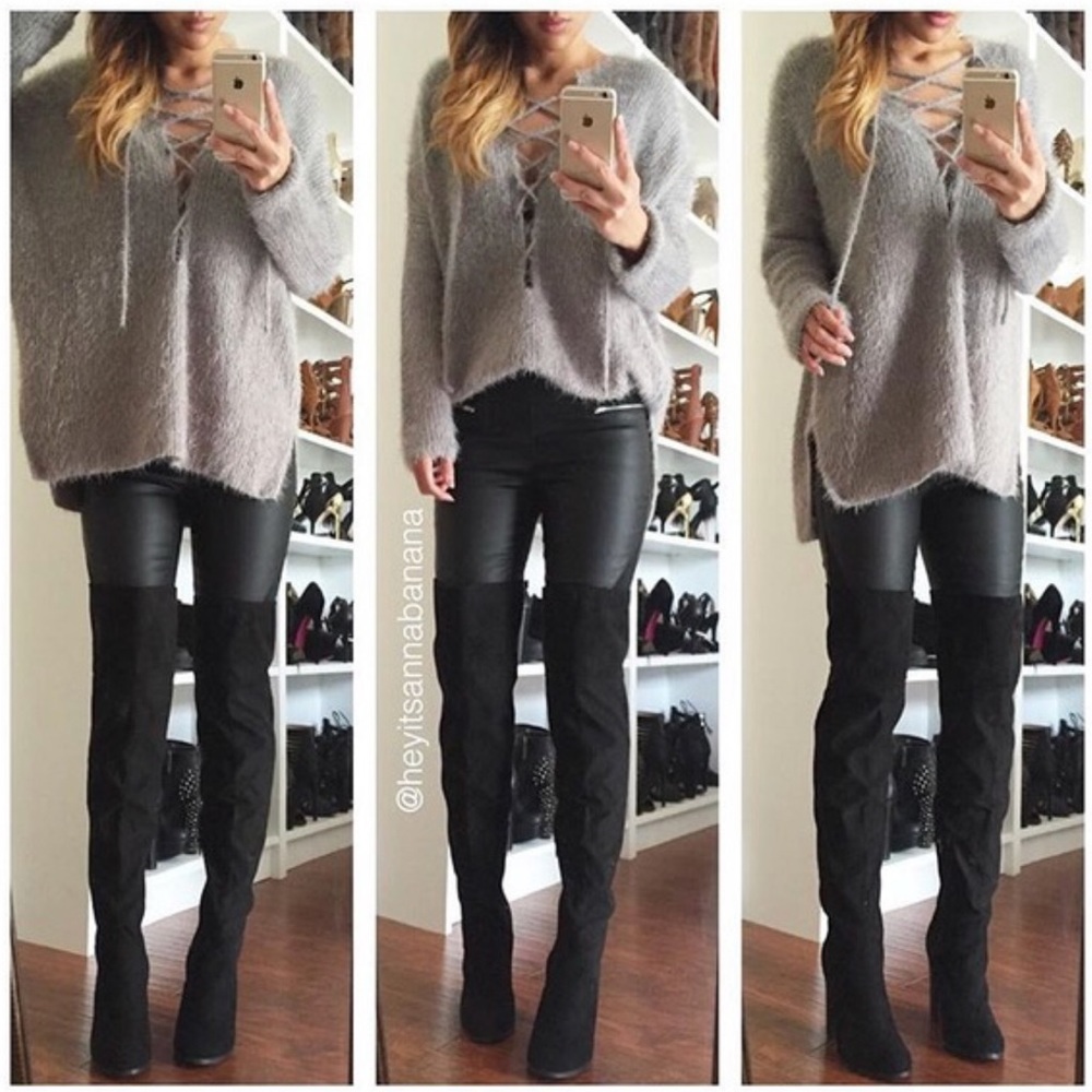 Oversized Slouchy Lace Up Sweater