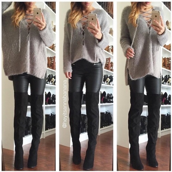 Oversized Slouchy Lace Up Sweater - Picture 1 of 2