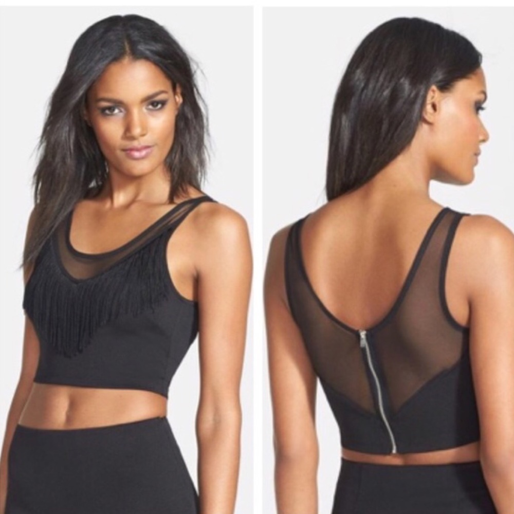 💥SALE💥ASTR Black Mesh Fringe Crop Top NWT