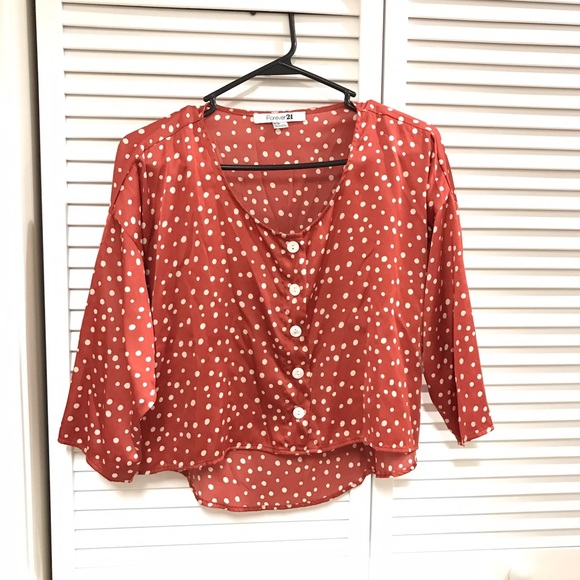 Polka Dot Long Sleeve Crop Top