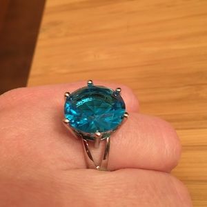 925 Stamped  Blue Natural Crystal Ring.