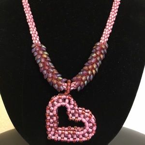 beaded necklace with heart pendant