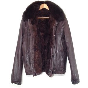 Vintage Bomber Jacket Unisex Fur Lined Leather M