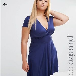 ASOS PLUNGE FRONT SKATER DRESS WITH CAP SLEEVE