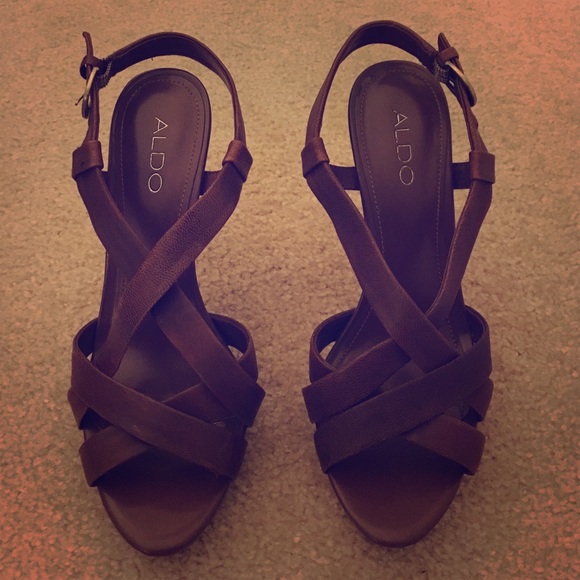 ALDO Strappy Leather Heels - Cognac