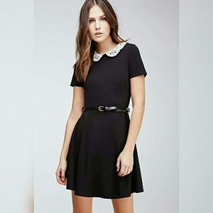 White Lace Peter Pan Collar Black Dress