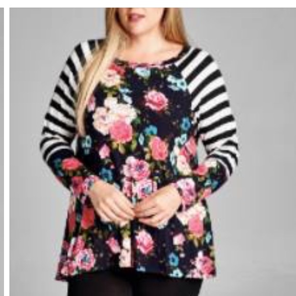 Pink/Dark navy floral top & black stripe sleeves!