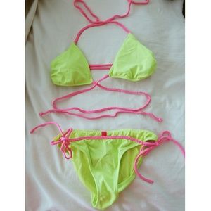 Victoria Secret Neon Yellow & Pink Wrap Bikini