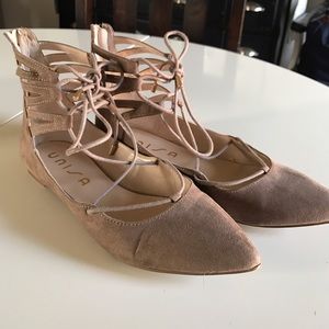 Tan Faux Suede lace up flats