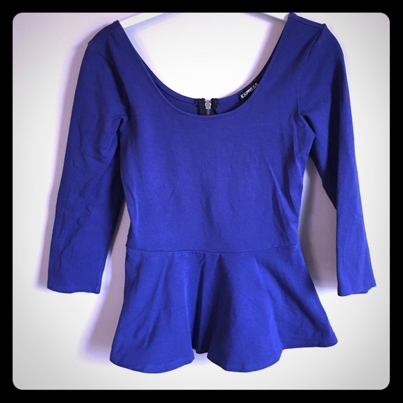Bright Navy Peplum Top - 3/4 Sleeve