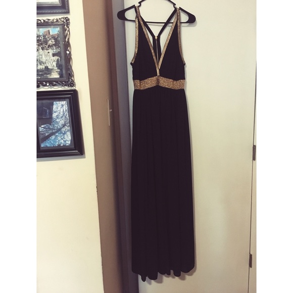 Black and gold prom dress