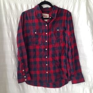 Red & Navy Plaid Boyfriend Flannel Shirt