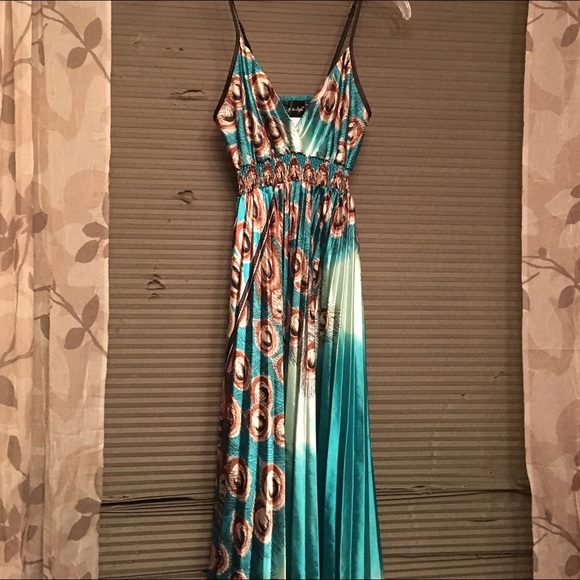 Pleated floor length peacock dress