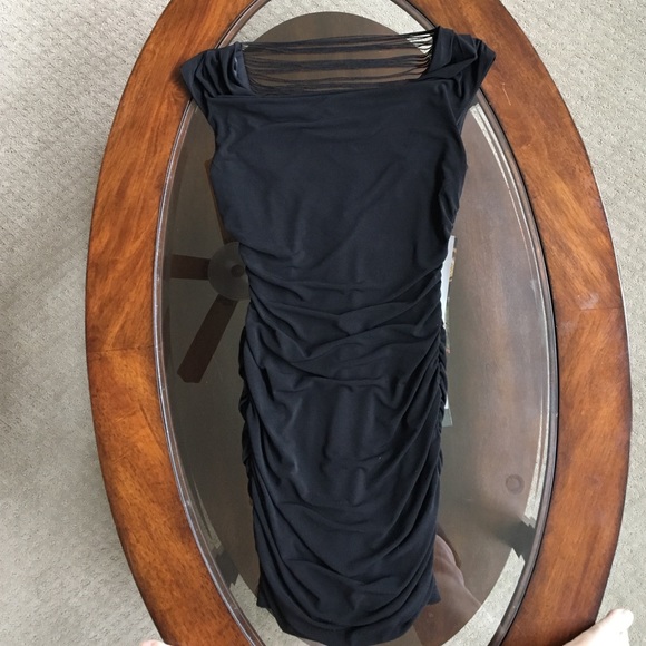 Ruched Black Cowl Neck Dress with Back Design