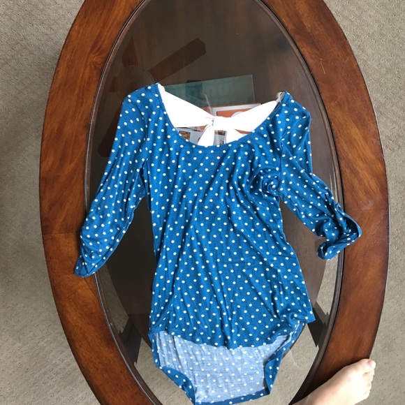 Blue and White Polka Dot Shirt w/ Bow in Back NWT