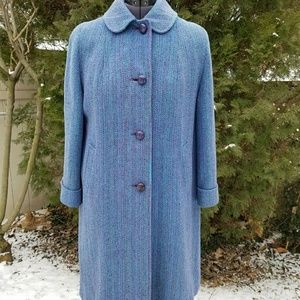 Vintage Harris Tweed Blue Purple Teal Coat Size L