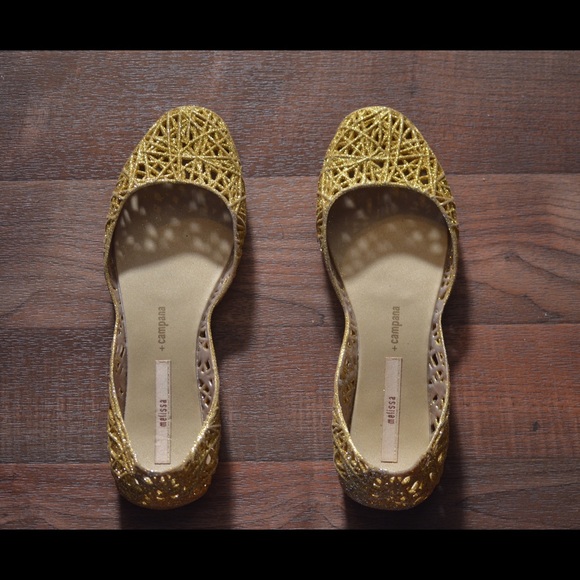 Gold Melissa Zig Zag flats